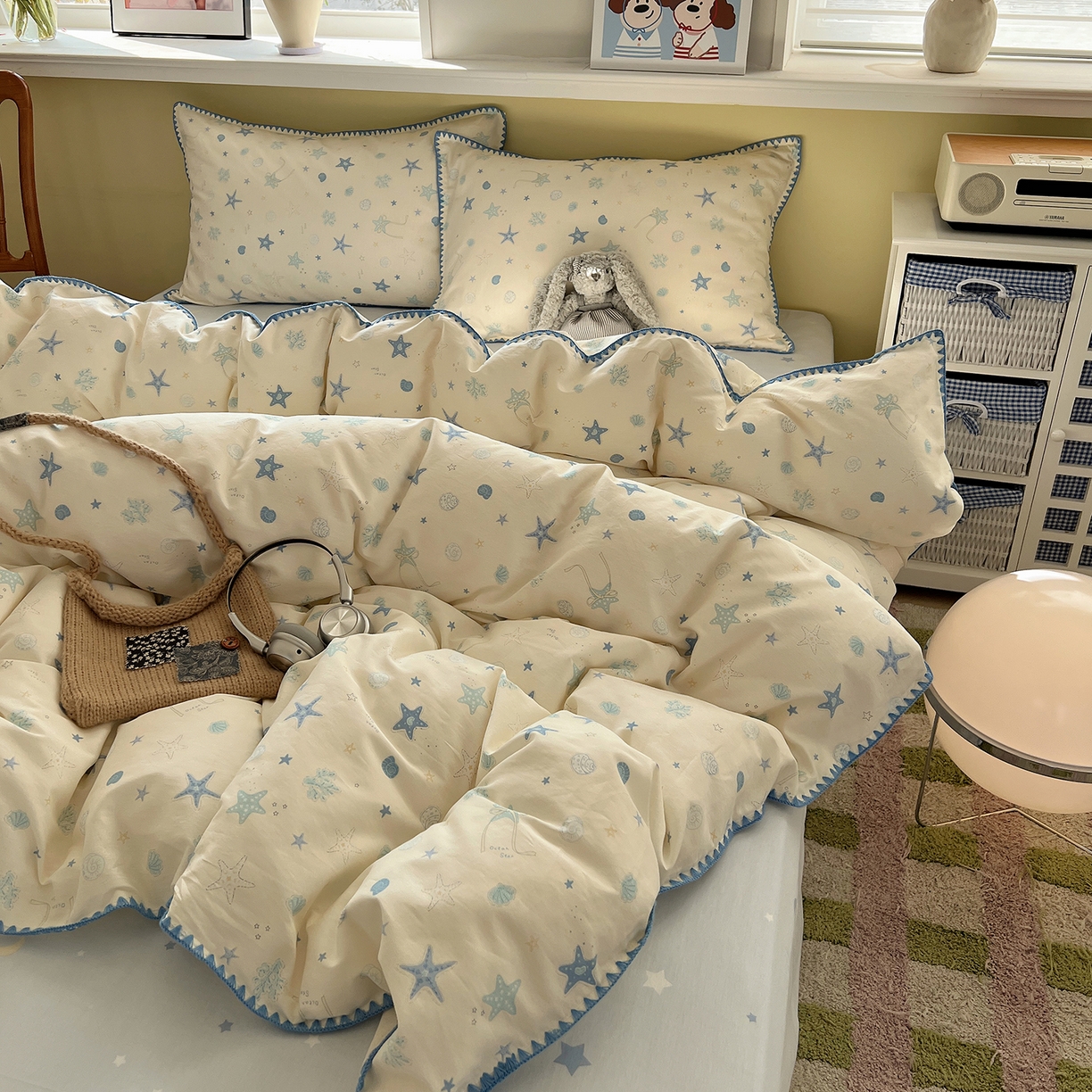 91家纺网 家纺一手货源 找家纺 瑞莱 2026新款全棉印花贝壳边四件套 挽星河