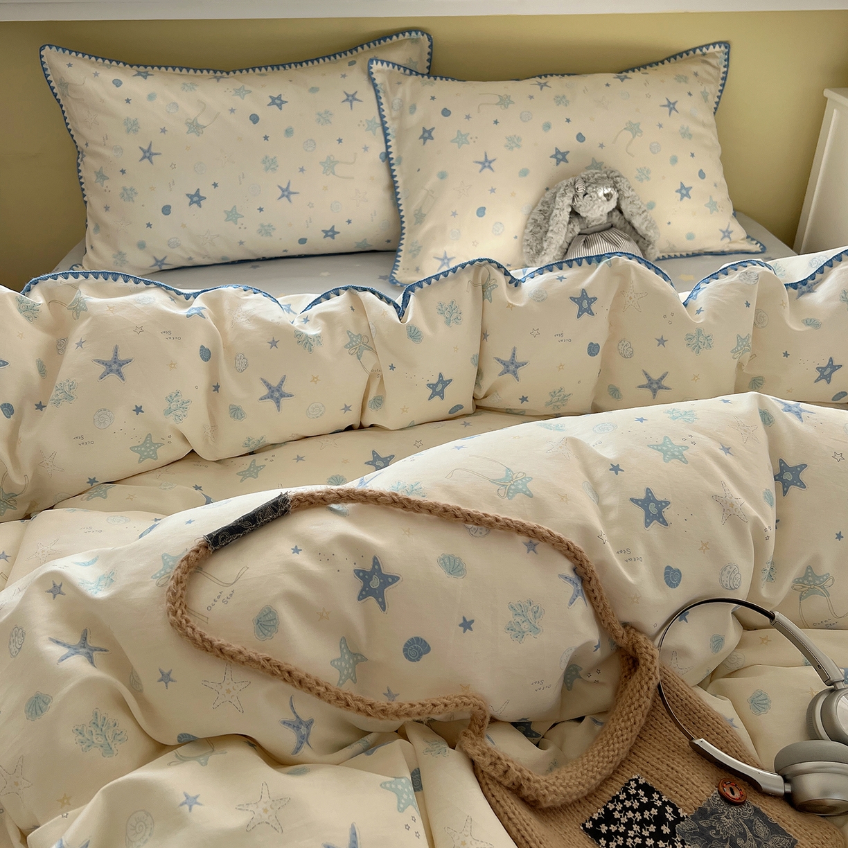 91家纺网 家纺一手货源 找家纺 瑞莱 2026新款全棉印花贝壳边四件套 挽星河