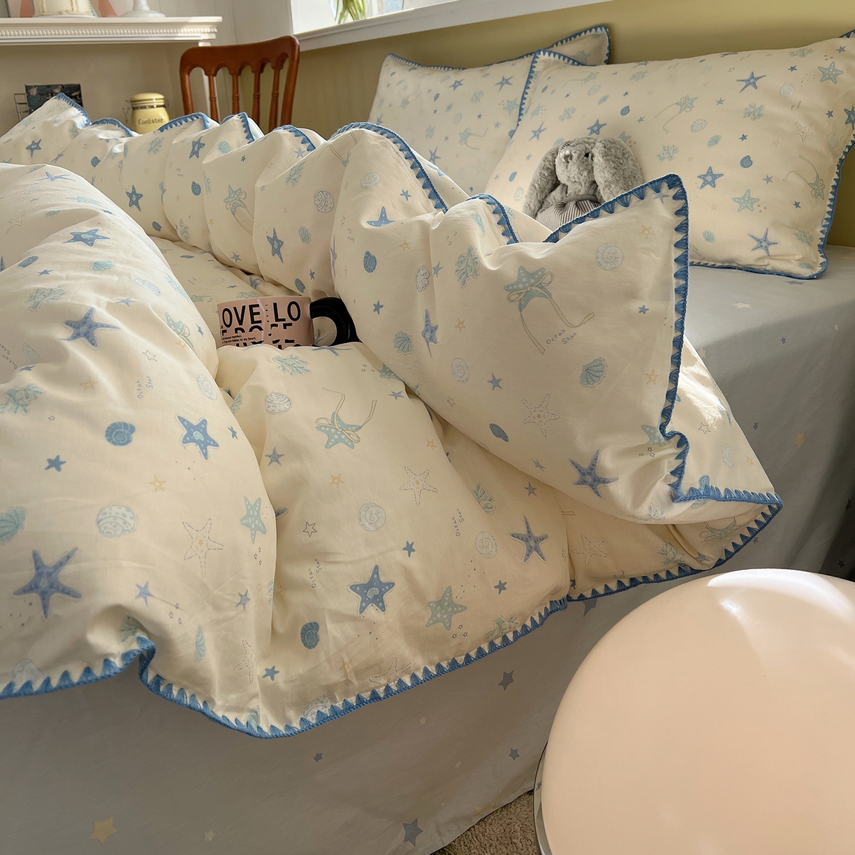 91家纺网 家纺一手货源 找家纺 瑞莱 2026新款全棉印花贝壳边四件套 挽星河