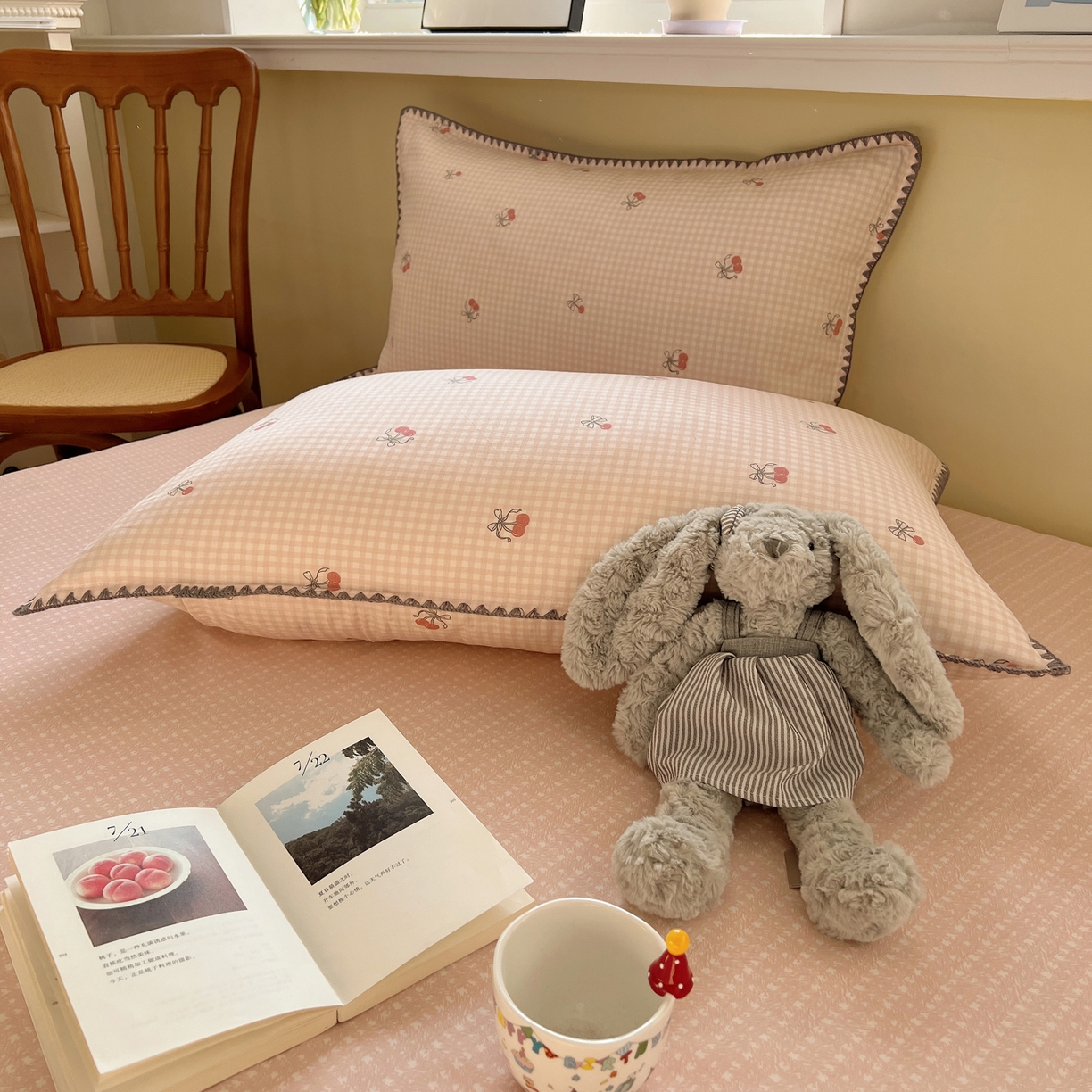 91家纺网 家纺一手货源 找家纺 瑞莱 2026新款全棉印花贝壳边四件套 樱桃快递