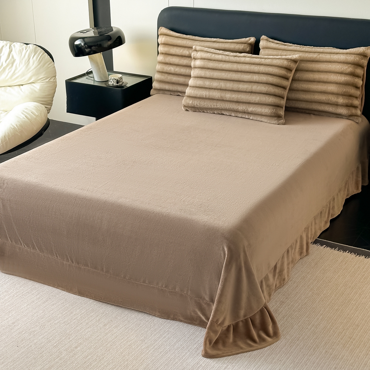 91家纺网 家纺一手货源 找家纺 乐窝家纺仓储 2025新款复古美拉德兔毛绒仿皮草绒牛奶绒四件套不掉色量大价优 奶油咖