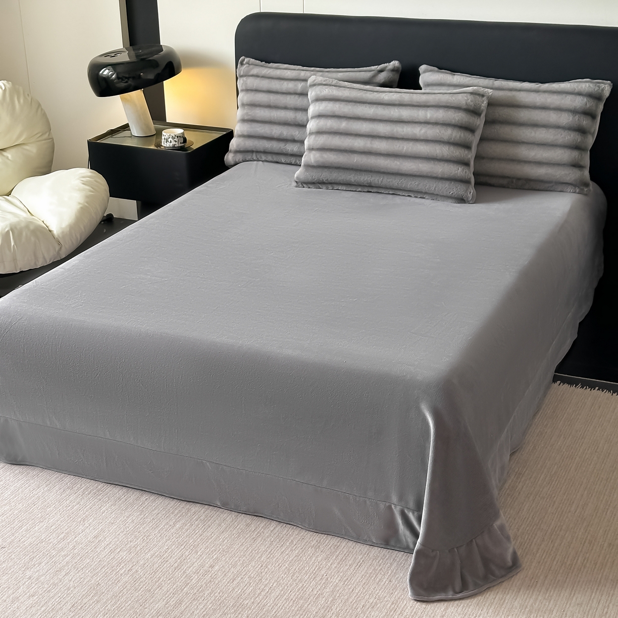 91家纺网 家纺一手货源 找家纺 乐窝家纺仓储 2025新款复古美拉德兔毛绒仿皮草绒牛奶绒四件套不掉色量大价优 时尚灰