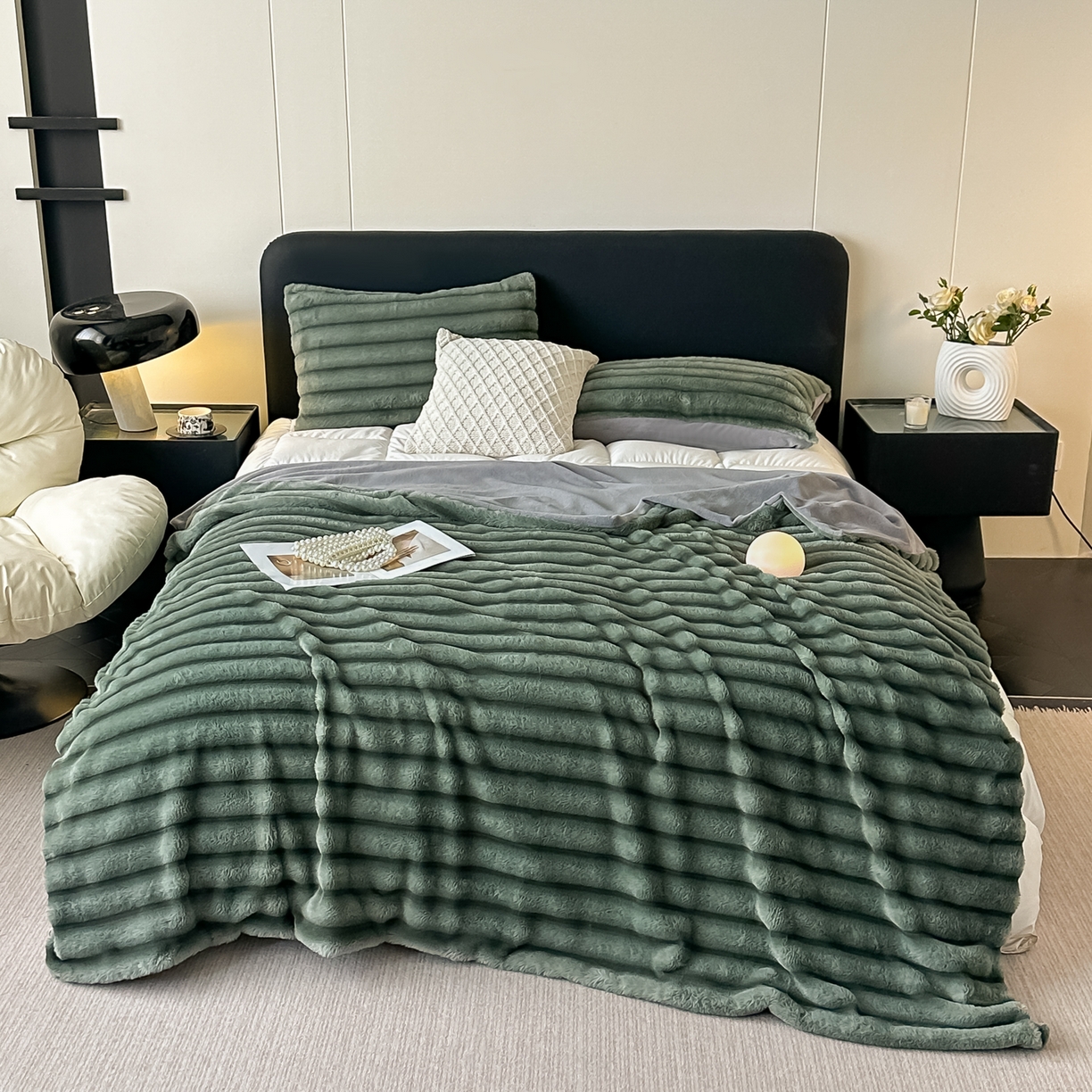 91家纺网 家纺一手货源 找家纺 乐窝家纺仓储 2025新款复古美拉德兔毛绒仿皮草绒牛奶绒四件套不掉色量大价优 优雅绿