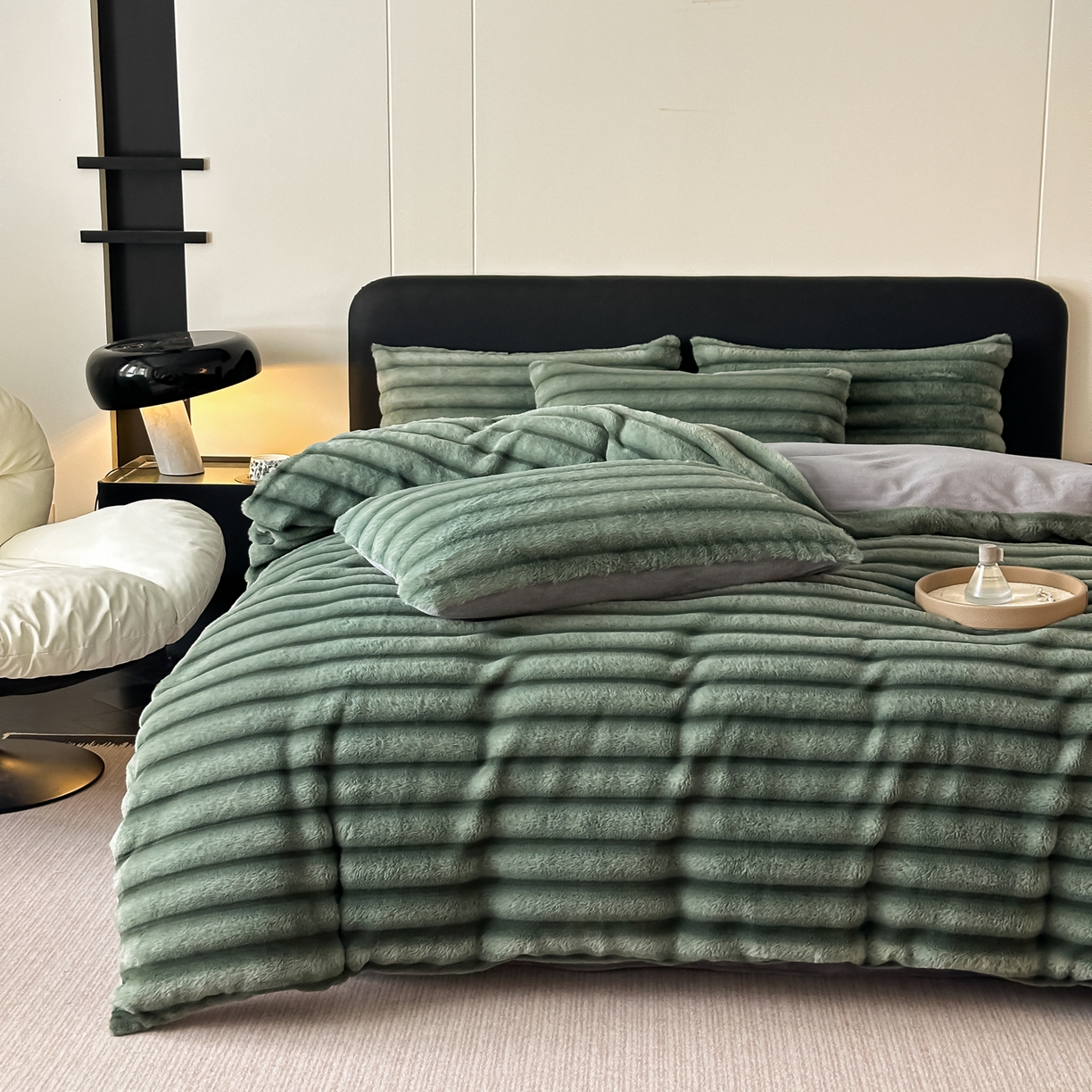 91家纺网 家纺一手货源 找家纺 乐窝家纺仓储 2025新款复古美拉德兔毛绒仿皮草绒牛奶绒四件套不掉色量大价优 优雅绿