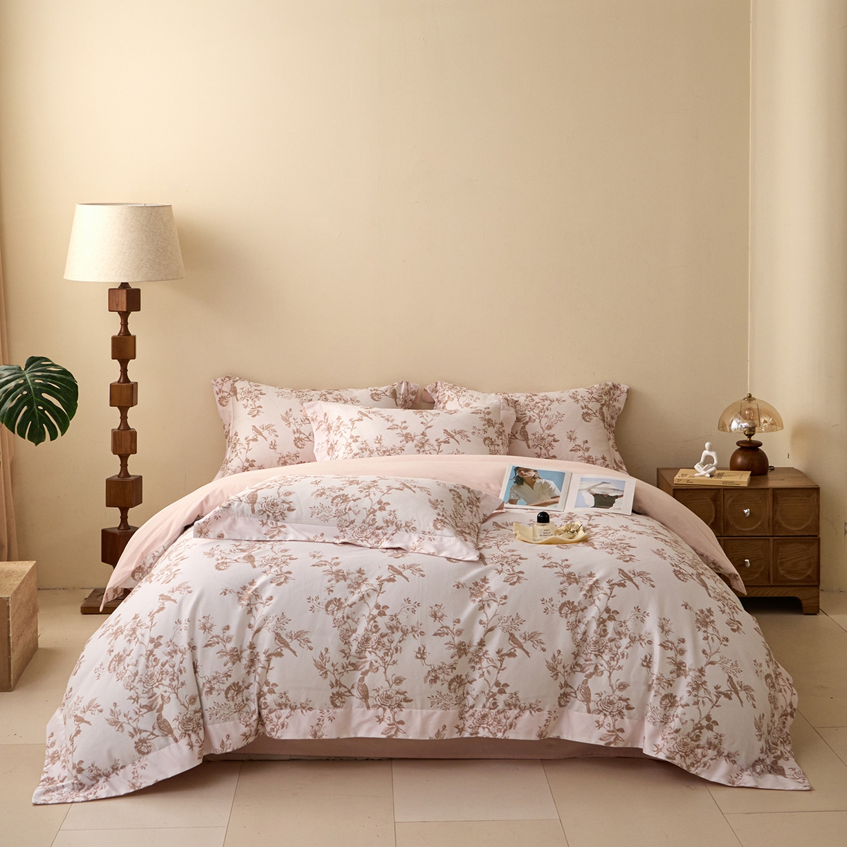 91家纺网 家纺一手货源 找家纺 （总）置顶家纺 2025新款全棉纯棉数码印花140克加厚磨毛四件套-叶语·朦胧