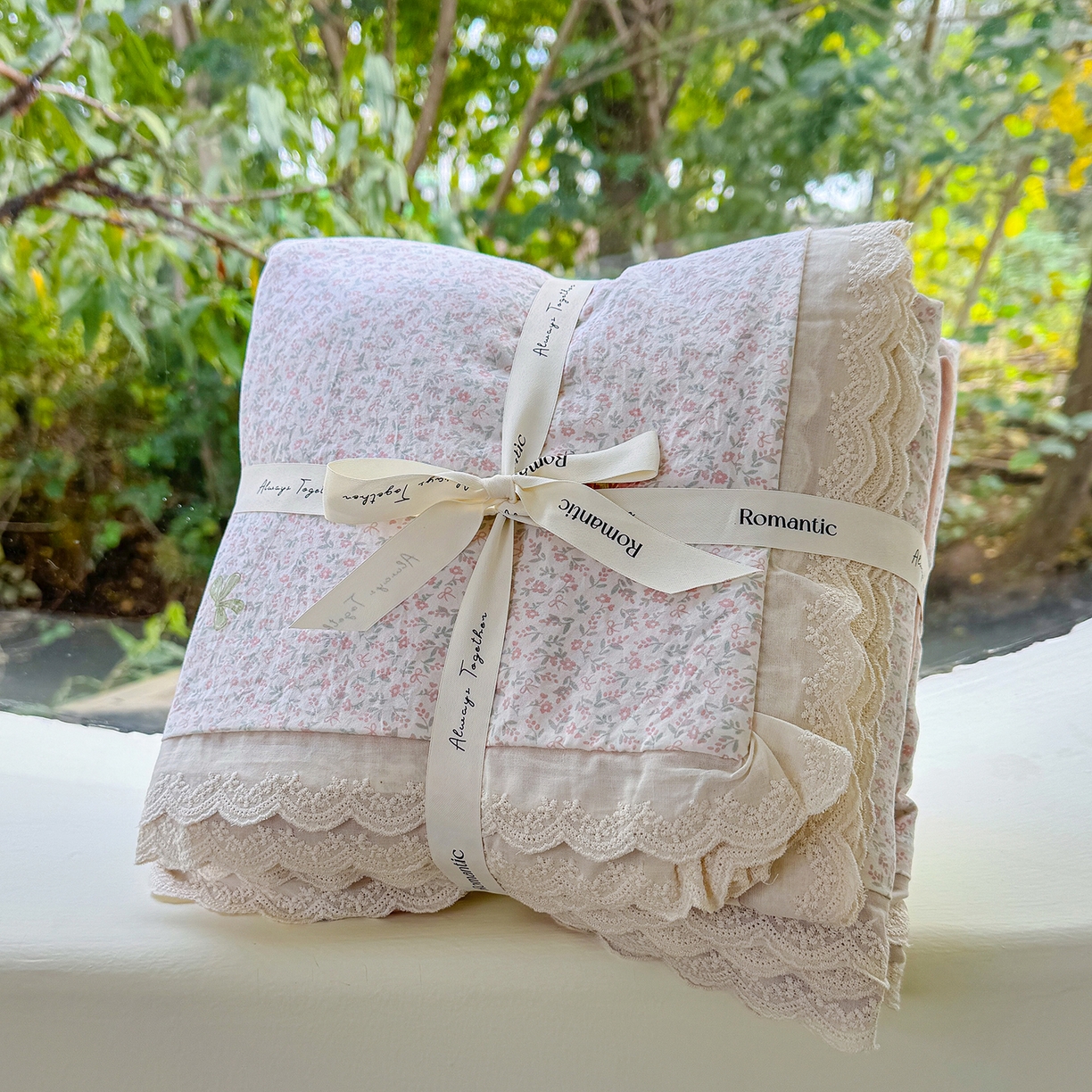 91家纺网 家纺一手货源 找家纺 竹合 2026新款田园韩版花边款小碎花古法水洗仿棉A类云感棉四件套 春野