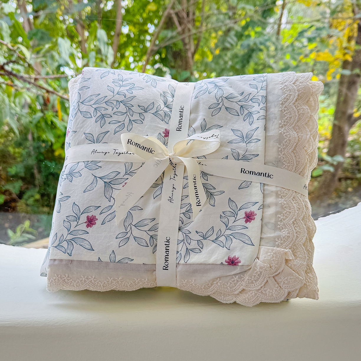 91家纺网 家纺一手货源 找家纺 竹合 2026新款田园韩版花边款小碎花古法水洗仿棉A类云感棉四件套 半糖悠然