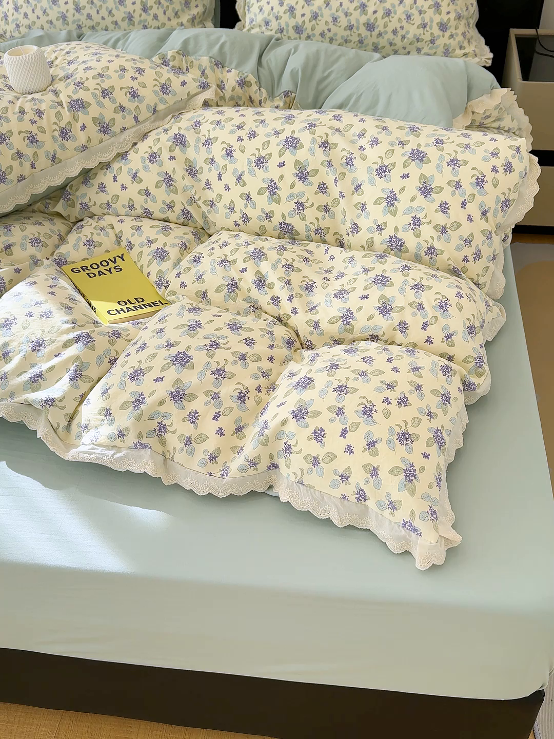 91家纺网 家纺一手货源 找家纺 竹合 2026新款田园韩版花边款小碎花古法水洗仿棉A类云感棉四件套 绿野仙踪