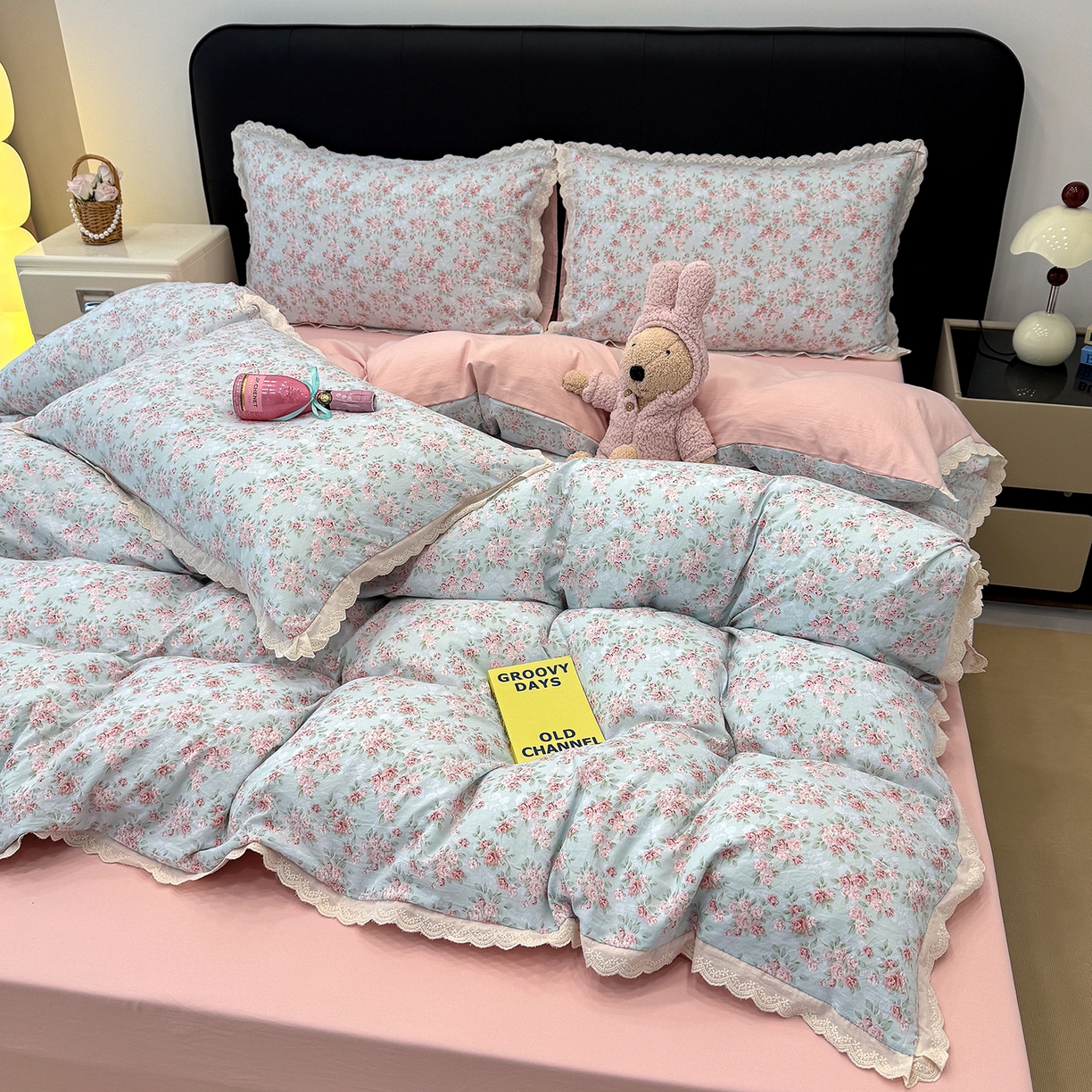 91家纺网 家纺一手货源 找家纺 竹合 2026新款田园韩版花边款小碎花古法水洗仿棉A类云感棉四件套 篱陌