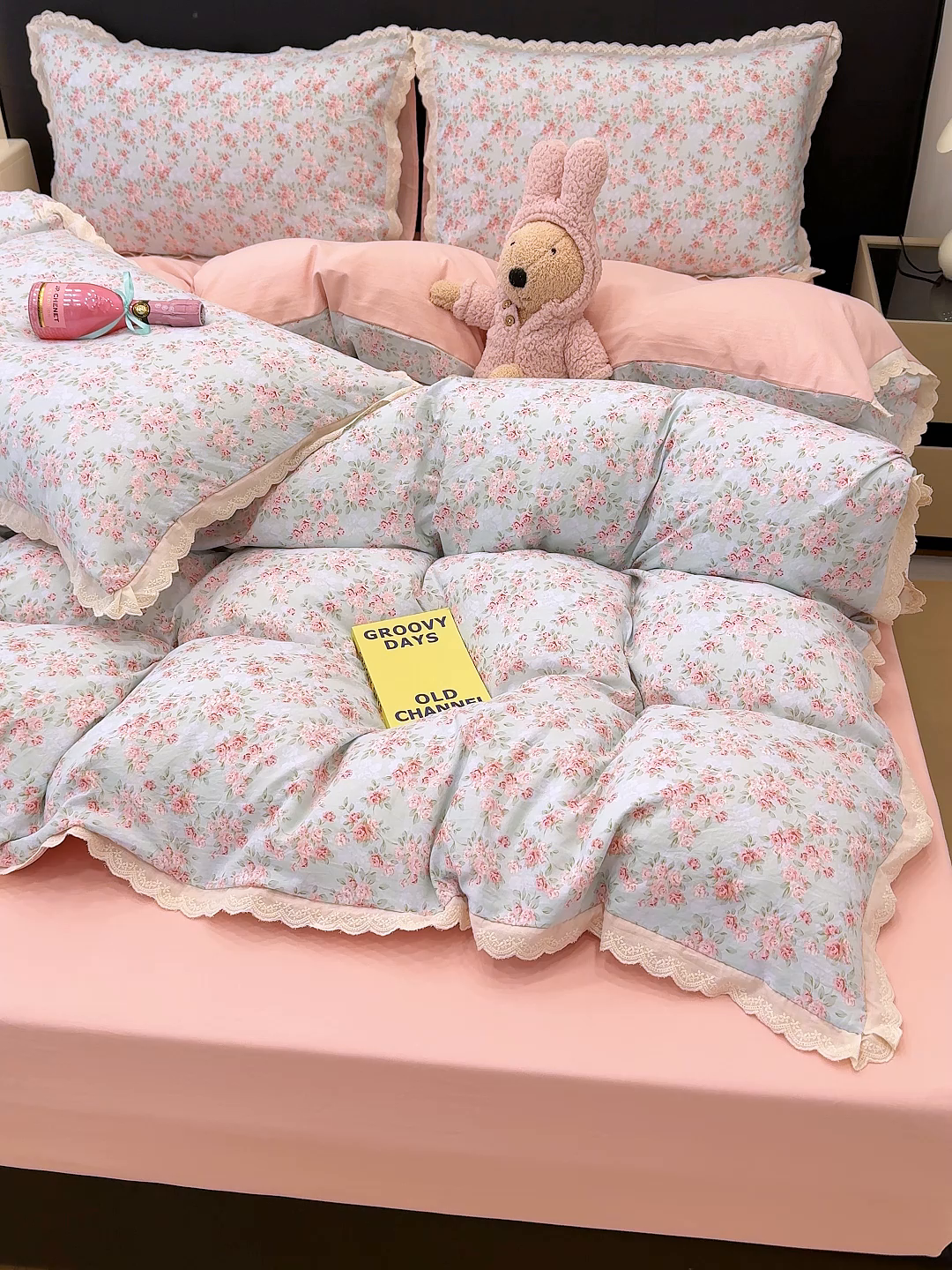 91家纺网 家纺一手货源 找家纺 竹合 2026新款田园韩版花边款小碎花古法水洗仿棉A类云感棉四件套 篱陌