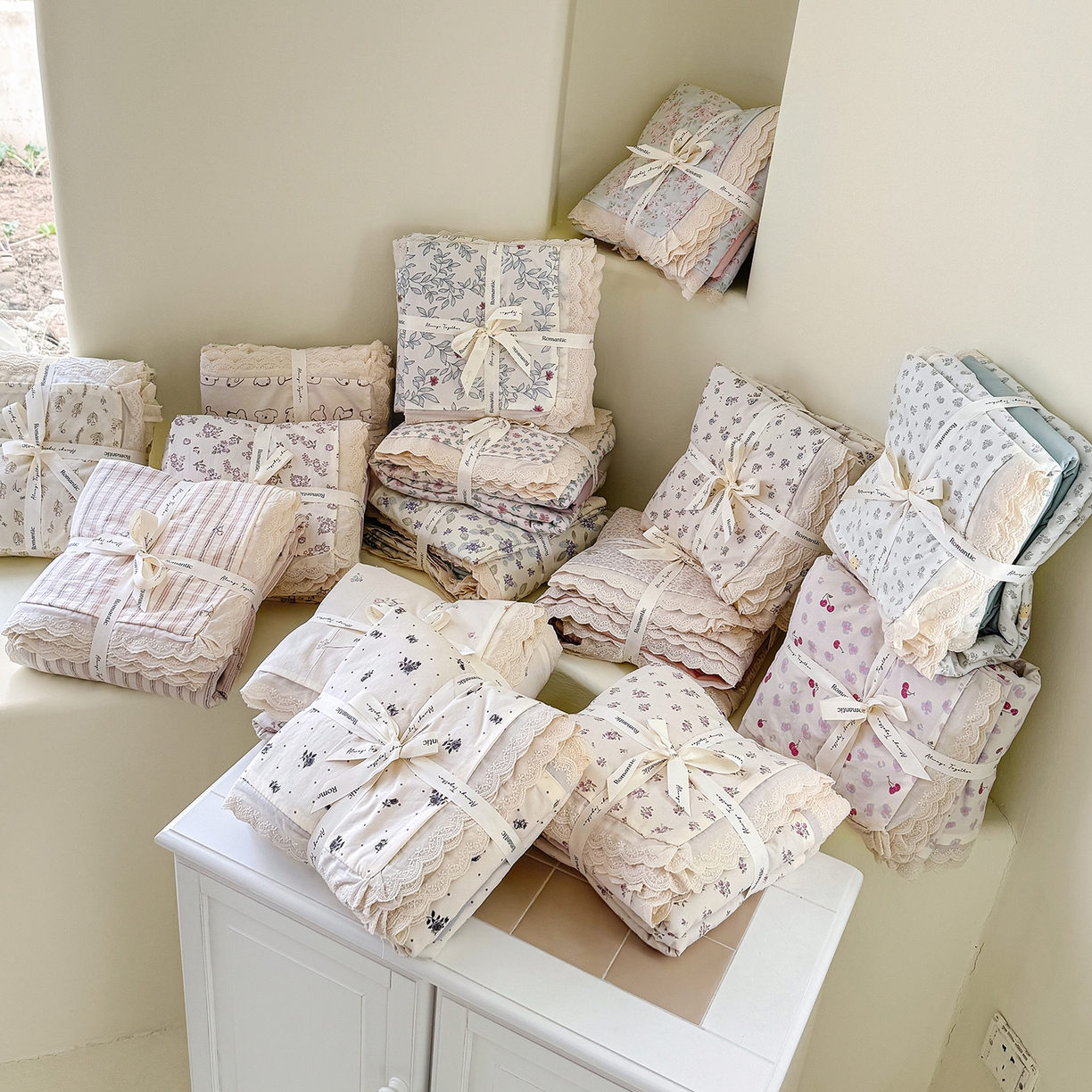 竹合 2026新款田园韩版花边款小碎花古法水洗仿棉A类云感棉四件套 组合图