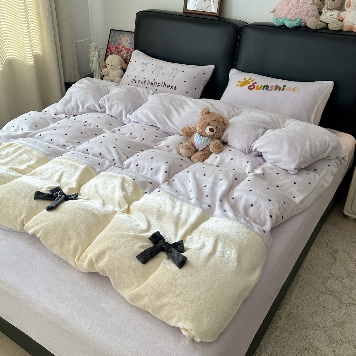 91家纺网 家纺一手货源 找家纺 （总）子钦家纺 2025秋冬新款加厚牛奶绒蝴蝶结公主风毛巾绣床单床笠四件套