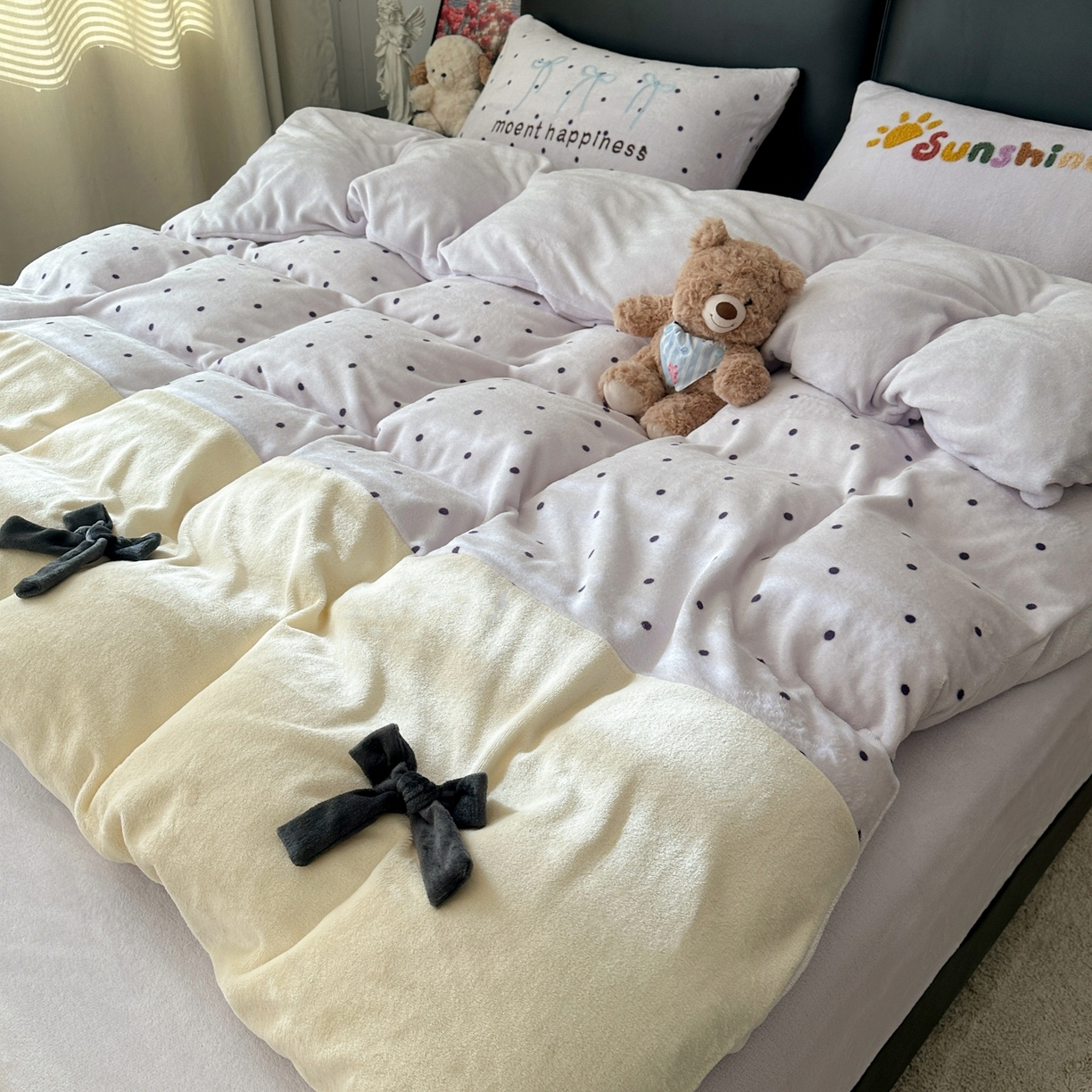 91家纺网 家纺一手货源 找家纺 （总）子钦家纺 2025秋冬新款加厚牛奶绒蝴蝶结公主风毛巾绣床单床笠四件套