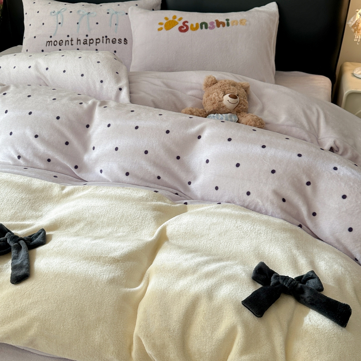 91家纺网 家纺一手货源 找家纺 （总）子钦家纺 2025秋冬新款加厚牛奶绒蝴蝶结公主风毛巾绣床单床笠四件套