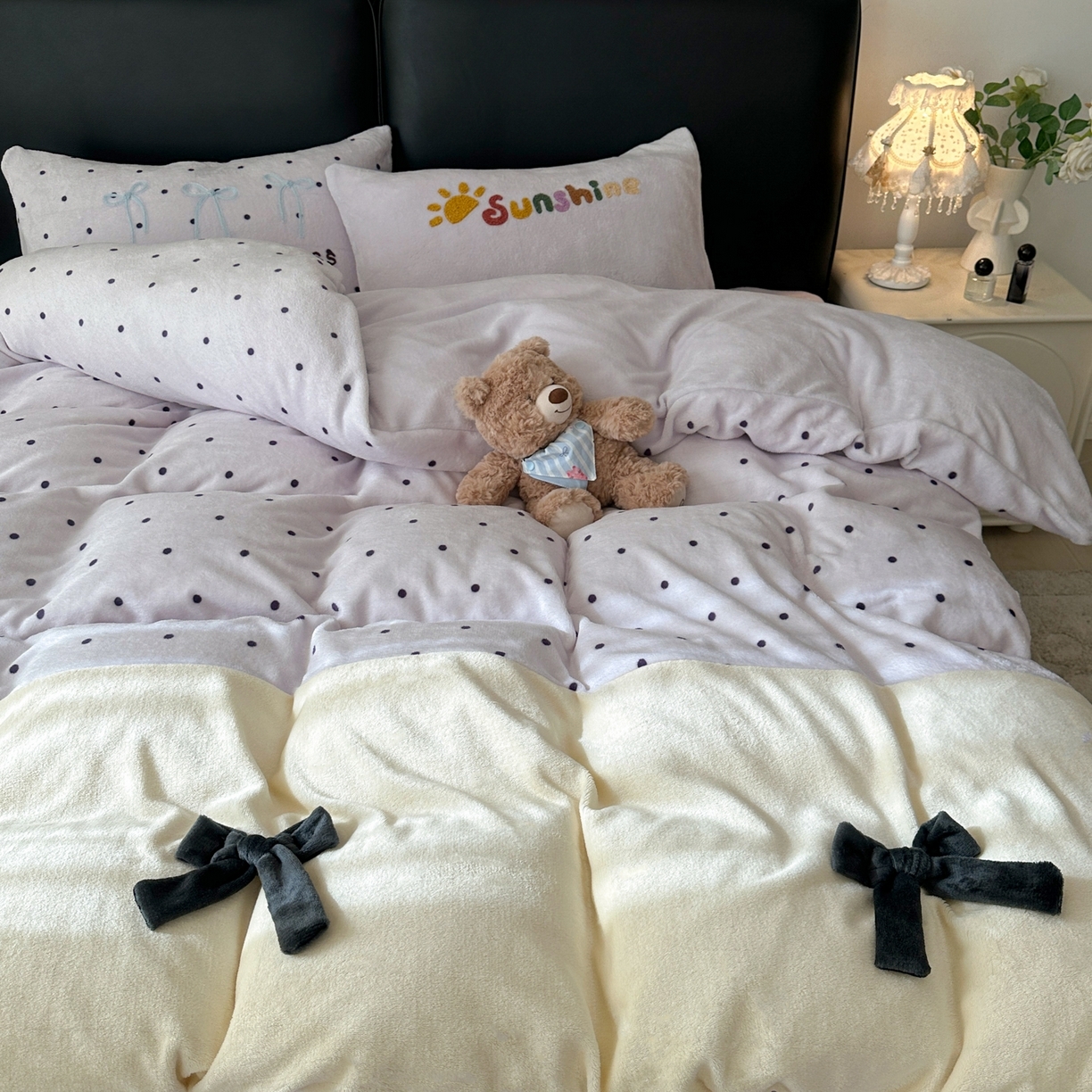 91家纺网 家纺一手货源 找家纺 （总）子钦家纺 2025秋冬新款加厚牛奶绒蝴蝶结公主风毛巾绣床单床笠四件套