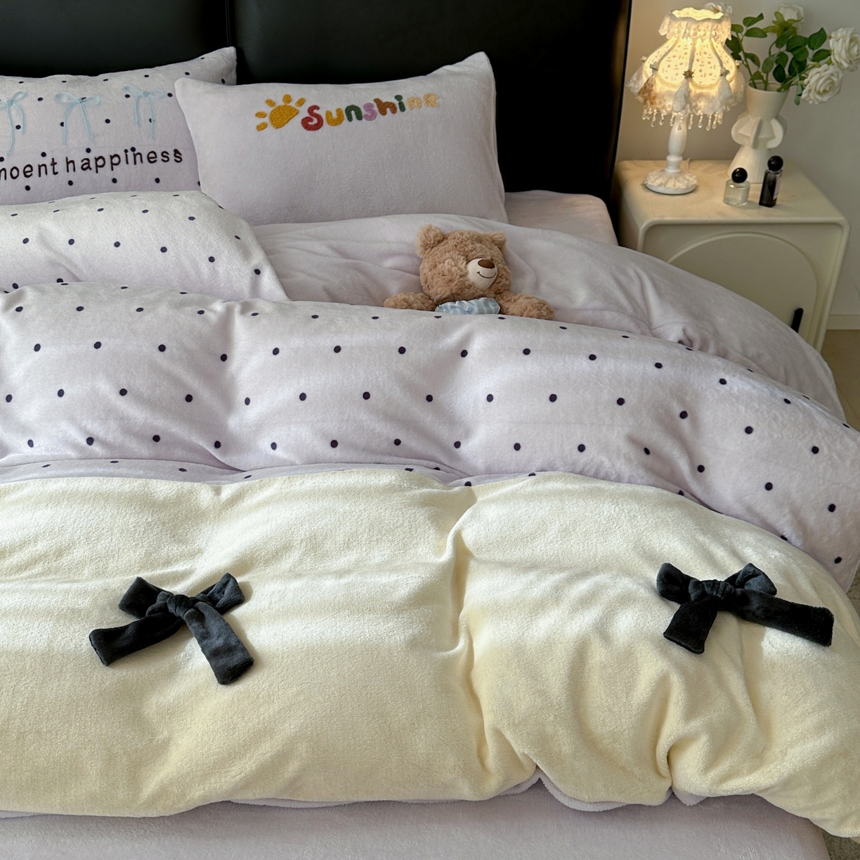 91家纺网 家纺一手货源 找家纺 （总）子钦家纺 2025秋冬新款加厚牛奶绒蝴蝶结公主风毛巾绣床单床笠四件套