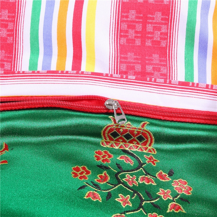 91家纺网 家纺一手货源 找家纺 浩情国际婚庆供货中心 2026新品婚庆结婚绸缎面全棉老粗布经典款被套被单龙凤呈祥百子图大红绿长期供货 龙凤百子-绸缎被套深绿色