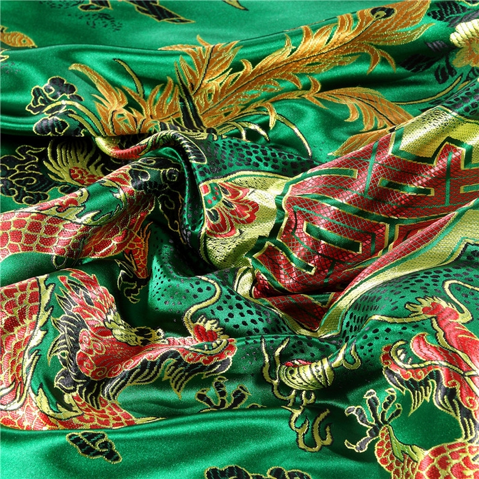 91家纺网 家纺一手货源 找家纺 浩情国际婚庆供货中心 2026新品婚庆结婚绸缎面全棉老粗布经典款被套被单龙凤呈祥百子图大红绿长期供货 龙凤百子-绸缎被套深绿色