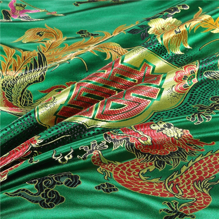 91家纺网 家纺一手货源 找家纺 浩情国际婚庆供货中心 2026新品婚庆结婚绸缎面全棉老粗布经典款被套被单龙凤呈祥百子图大红绿长期供货 龙凤百子-绸缎被套深绿色