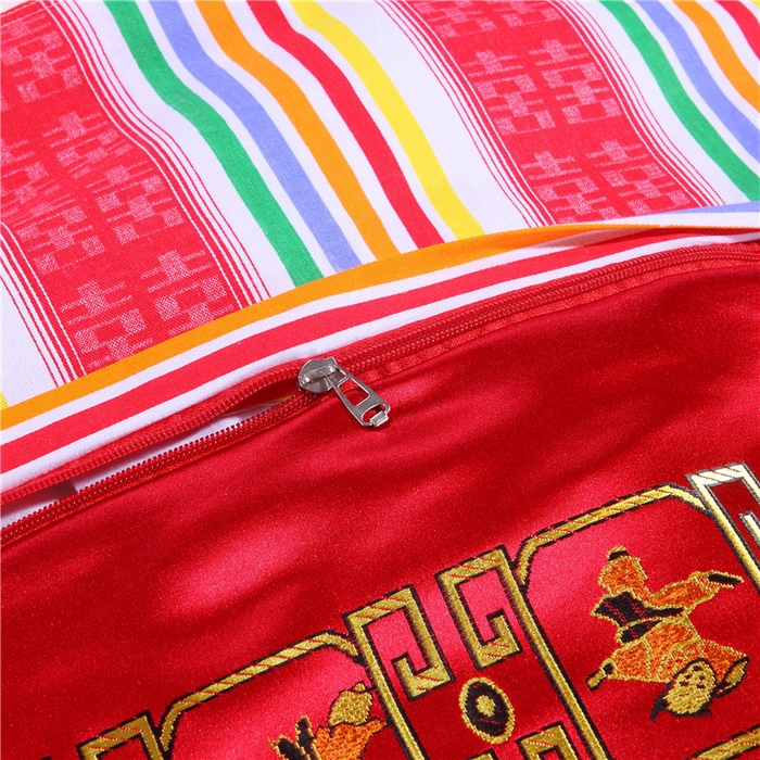 91家纺网 家纺一手货源 找家纺 浩情国际婚庆供货中心 2026新品婚庆结婚绸缎面全棉老粗布经典款被套被单龙凤呈祥百子图大红绿长期供货 龙凤百子-绸缎大红