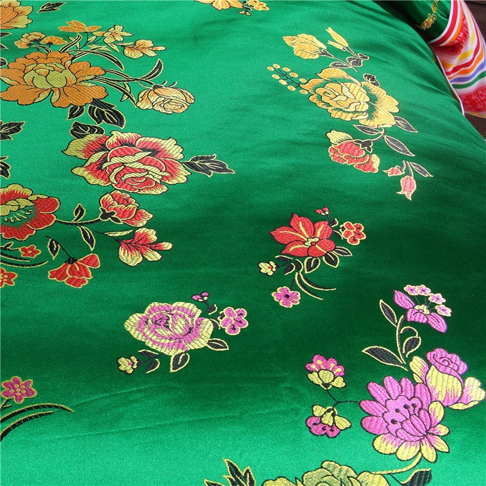 91家纺网 家纺一手货源 找家纺 浩情国际婚庆供货中心 2026新品婚庆结婚绸缎面全棉老粗布经典款被套被单龙凤呈祥百子图大红绿长期供货 花开富贵-绸缎被套 深绿色
