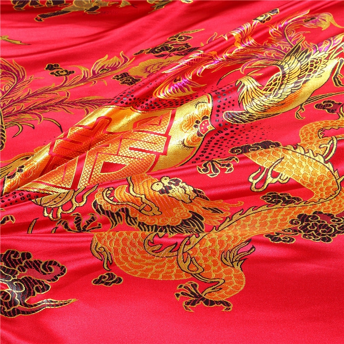 91家纺网 家纺一手货源 找家纺 浩情国际婚庆供货中心 2026新品婚庆结婚绸缎面全棉老粗布经典款被套被单龙凤呈祥百子图大红绿长期供货 龙凤百子-绸缎大红