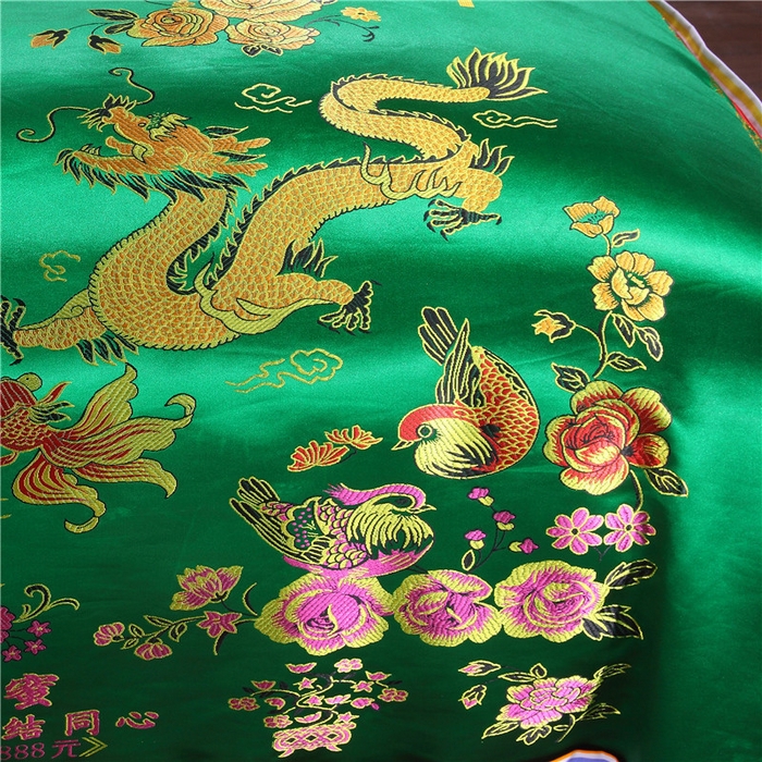 91家纺网 家纺一手货源 找家纺 浩情国际婚庆供货中心 2026新品婚庆结婚绸缎面全棉老粗布经典款被套被单龙凤呈祥百子图大红绿长期供货 龙凤呈祥-绸缎被套 深绿色