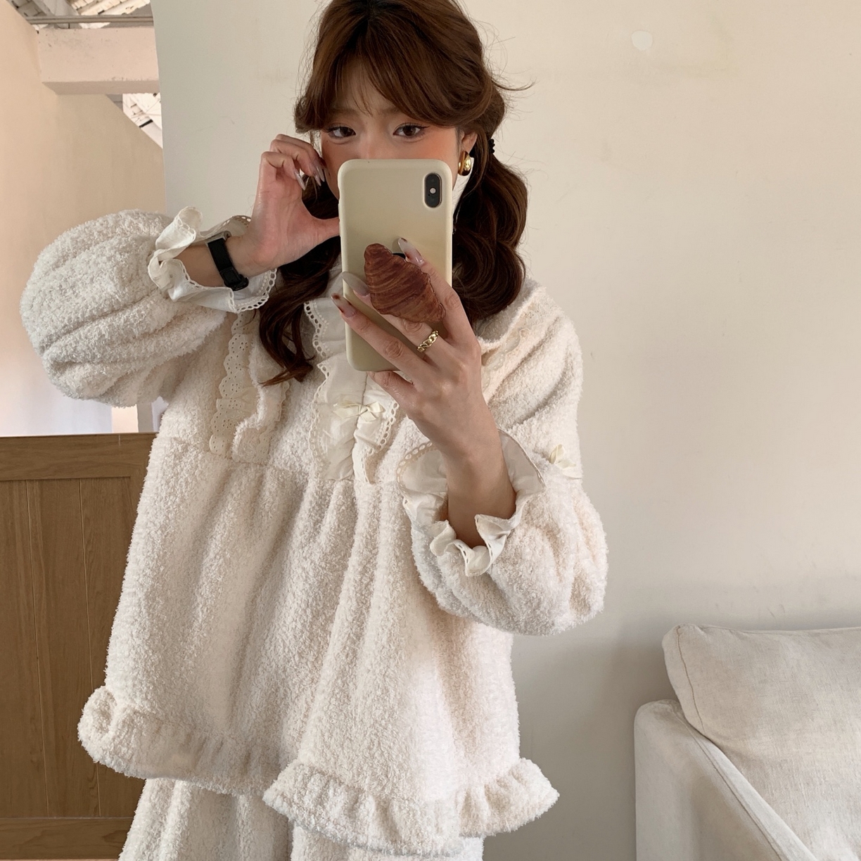 妍景家居生活馆 2025新款韩系蕾丝花边甜美套装 白色