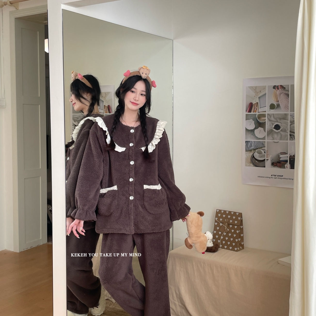 91家纺网 家纺一手货源 找家纺 （总）妍景家居生活馆 2025新款韩系圆领纽扣蕾丝套装