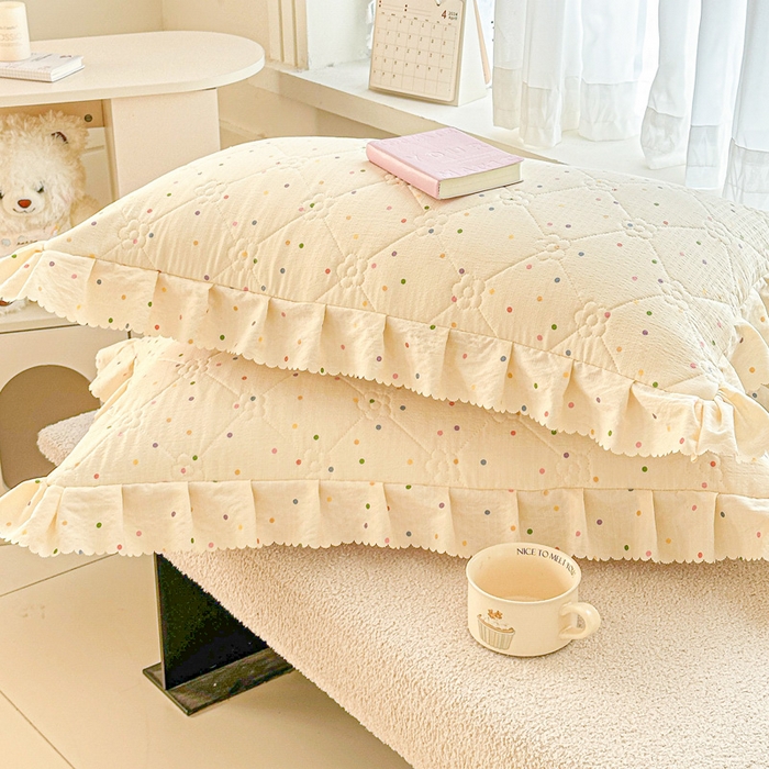 91家纺网 家纺一手货源 找家纺 雨田家纺 2025新款夹棉蕾丝床裙四件套 彩色圆点