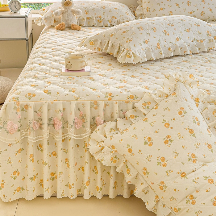 91家纺网 家纺一手货源 找家纺 雨田家纺 2025新款夹棉蕾丝床裙四件套 半岛花园