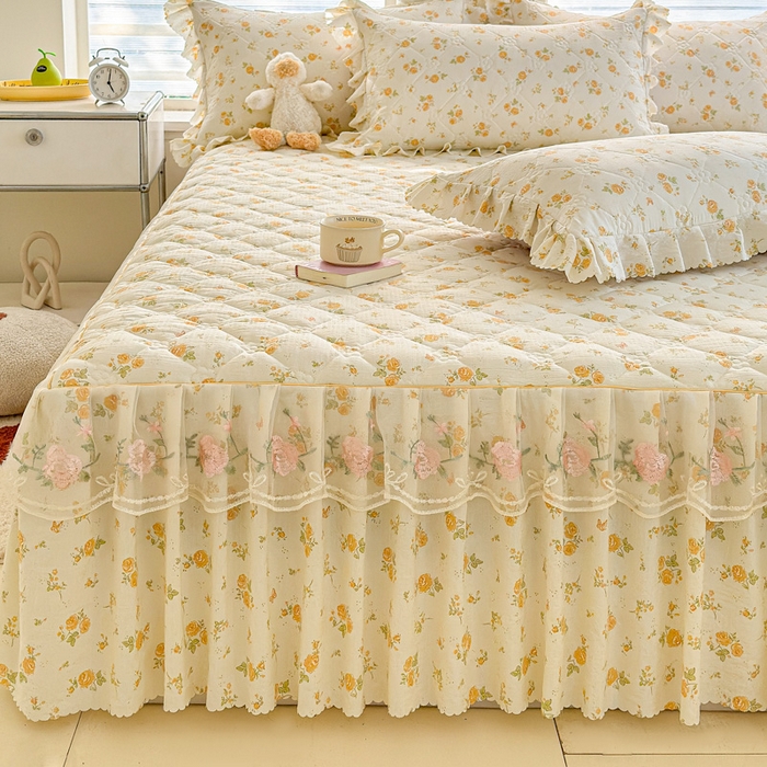 91家纺网 家纺一手货源 找家纺 雨田家纺 2025新款夹棉蕾丝床裙四件套 半岛花园