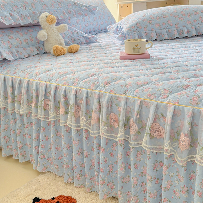 91家纺网 家纺一手货源 找家纺 雨田家纺 2025新款夹棉蕾丝床裙四件套 茉莉花园