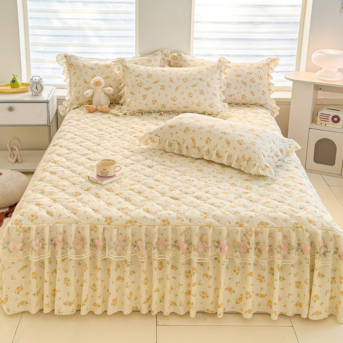 91家纺网 家纺一手货源 找家纺 雨田家纺 2025新款夹棉蕾丝床裙四件套 半岛花园