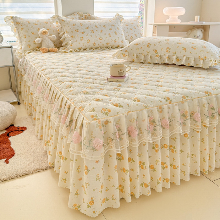 91家纺网 家纺一手货源 找家纺 雨田家纺 2025新款夹棉蕾丝床裙四件套 半岛花园