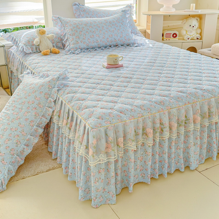 91家纺网 家纺一手货源 找家纺 雨田家纺 2025新款夹棉蕾丝床裙四件套 茉莉花园