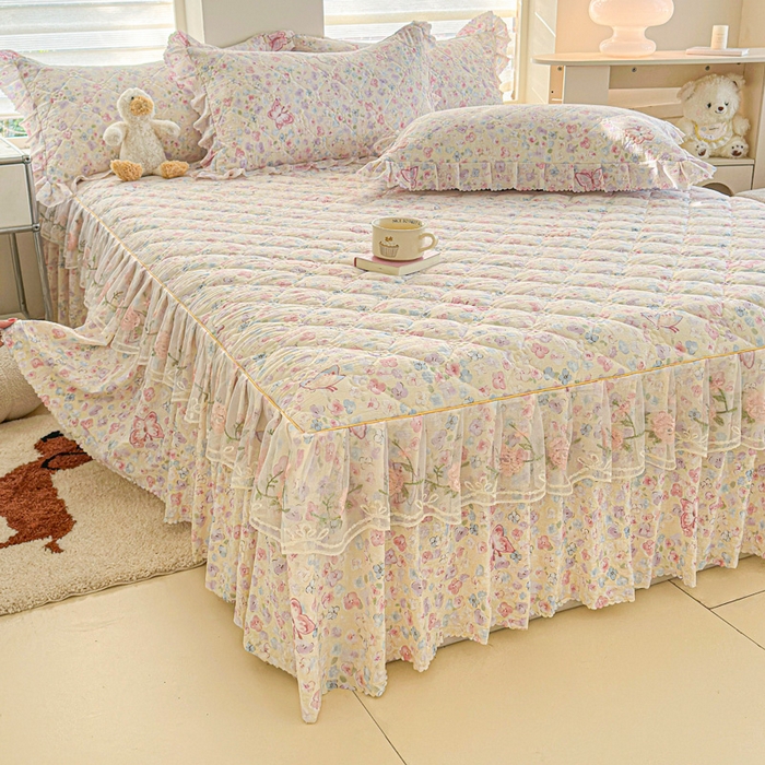 91家纺网 家纺一手货源 找家纺 雨田家纺 2025新款夹棉蕾丝床裙四件套 蝴蝶-粉