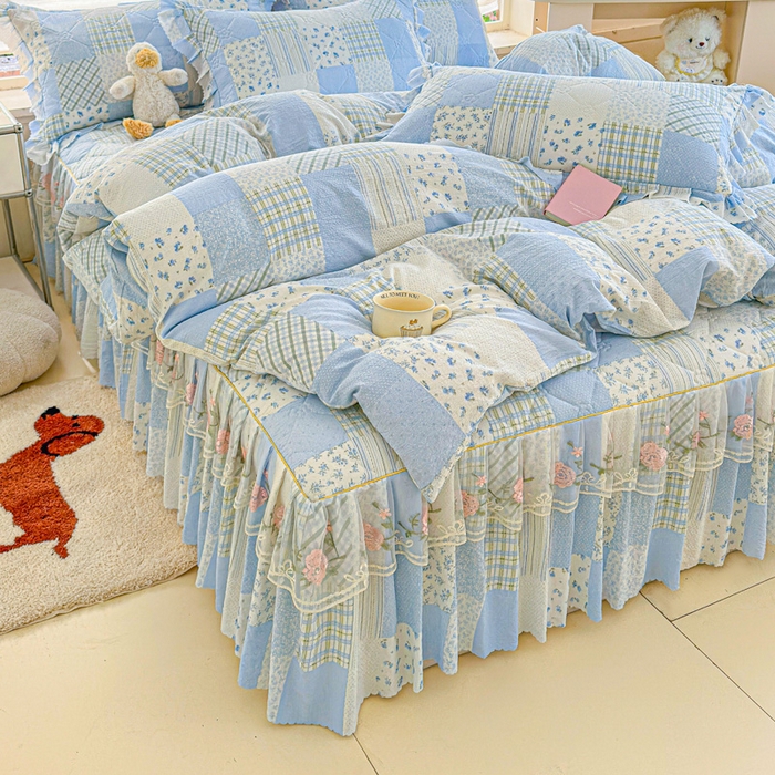 雨田家纺 2025新款夹棉蕾丝床裙四件套 百福-兰