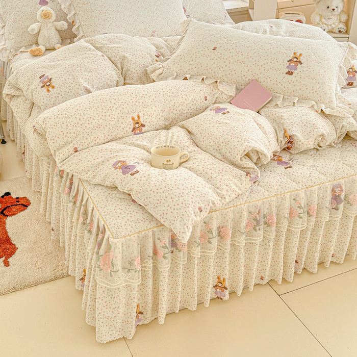 雨田家纺 2025新款夹棉蕾丝床裙四件套 可爱女孩