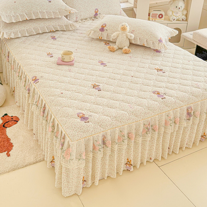 91家纺网 家纺一手货源 找家纺 雨田家纺 2025新款夹棉蕾丝床裙四件套 可爱女孩