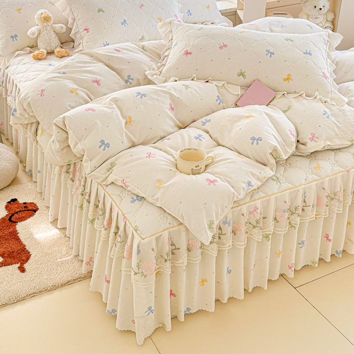 雨田家纺 2025新款夹棉蕾丝床裙四件套 蝴蝶结