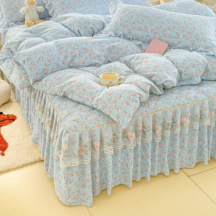 雨田家纺 2025新款夹棉蕾丝床裙四件套 茉莉花园