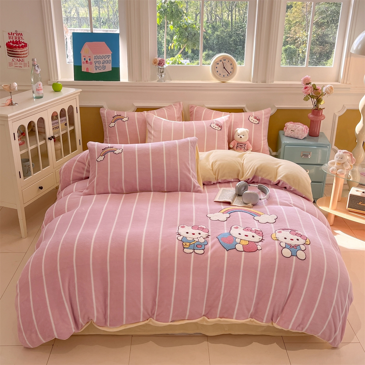 （总）女子家纺 2025新款A类卡通牛奶绒毛巾绣四件套