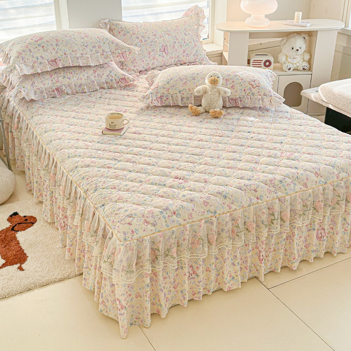 91家纺网 家纺一手货源 找家纺 （总）雨田家纺 2025新款夹棉蕾丝单床裙床裙单件