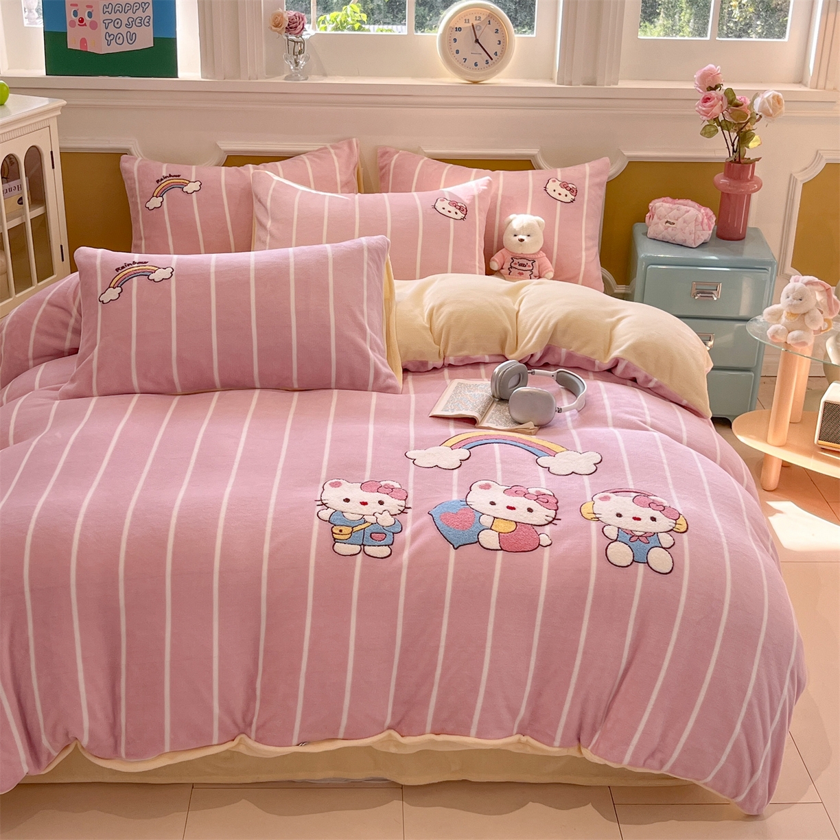 91家纺网 家纺一手货源 找家纺 （总）女子家纺 2025新款A类卡通牛奶绒毛巾绣四件套