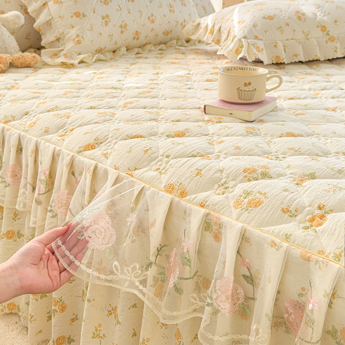 91家纺网 家纺一手货源 找家纺 雨田家纺 2025新款夹棉蕾丝单床裙床裙单件 半岛花园