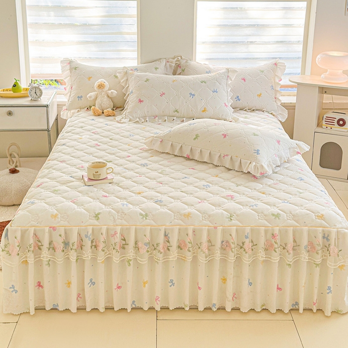 91家纺网 家纺一手货源 找家纺 雨田家纺 2025新款夹棉蕾丝单床裙床裙单件 蝴蝶结