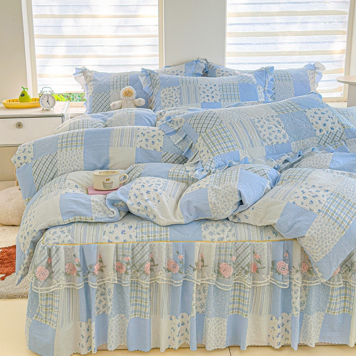 91家纺网 家纺一手货源 找家纺 雨田家纺 2025新款夹棉蕾丝单床裙床裙单件 百福-兰