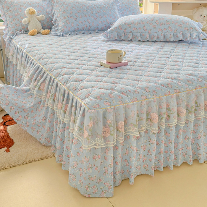 91家纺网 家纺一手货源 找家纺 雨田家纺 2025新款夹棉蕾丝单床裙床裙单件 茉莉花园