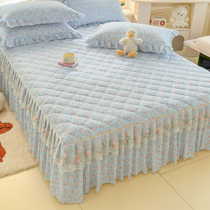 91家纺网 家纺一手货源 找家纺 雨田家纺 2025新款夹棉蕾丝单床裙床裙单件 茉莉花园